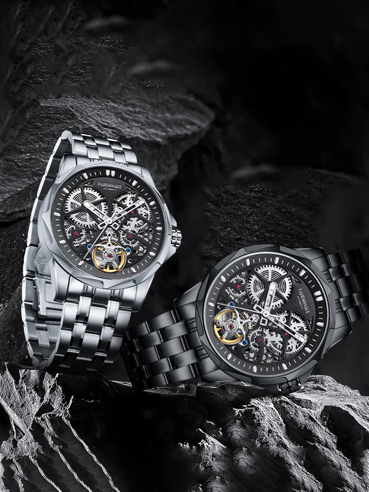

Men's Automatic Watch Install Automatic Movement Stainless Steel Luxury Men's Watches Transparent Back Shipping Free Watch