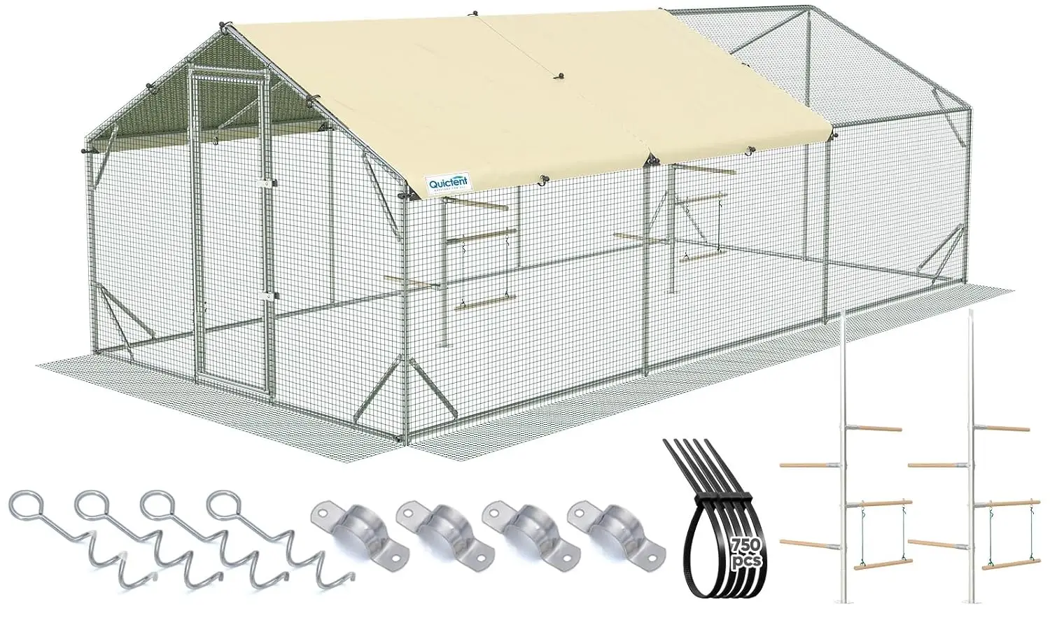 18x9x6.6FT Large Metal Chicken Coop Run, Walk-In Poultry Pen with Perch & Swing, Predator-Proof, Waterproof UV-Resistant Cover