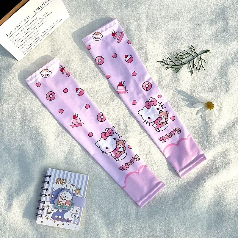 Sanrio Hello Kitty Ice Sleeve Cartoon Children Ice Silk Summer Outdoor Arm Cover Girl Cycling Quick Dry Anti-UV Arm Sleeves Gift