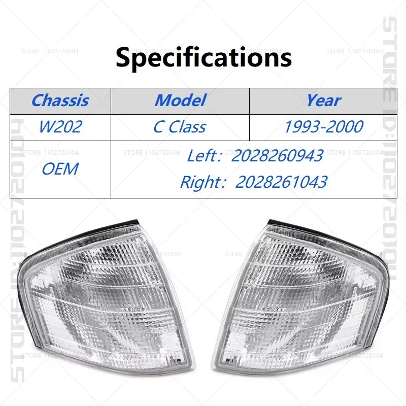 dla 1993-2000 W202 Mercedes Benz C Class przedni kierunkowskaz narożny lampa sygnalizacyjna bez żarówki 2028260943 2028261043 — zdjęcie 3