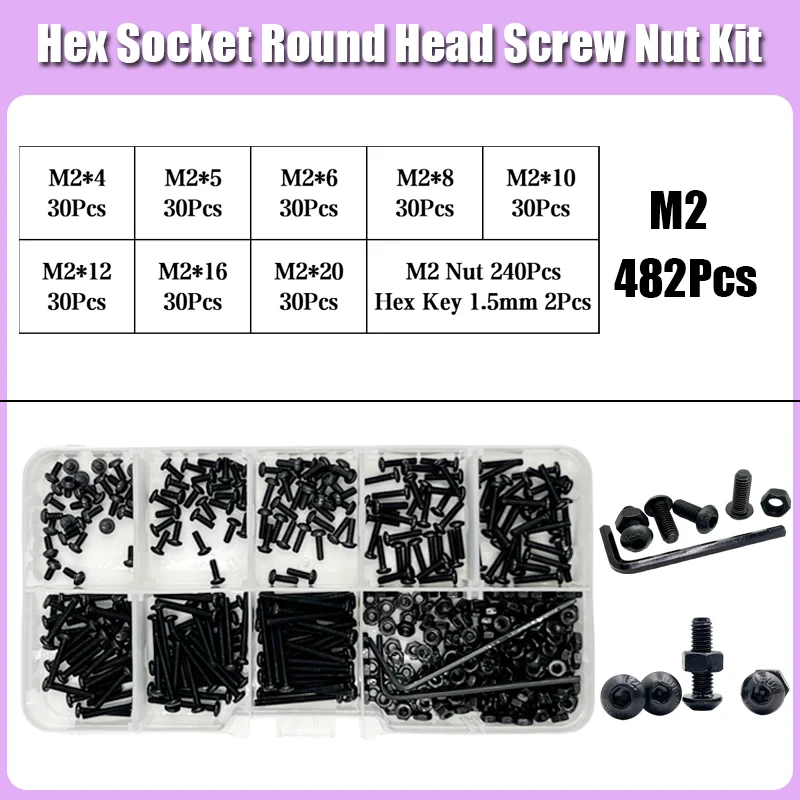 Sechs kant schraube und Muttern satz m2 m3 m4 m5 m6 schwarz 10,9 Grad Knopf kopf Innen sechs kant schraube Sechs kant buchse Rundkopf Inbus schraube – Detail 13