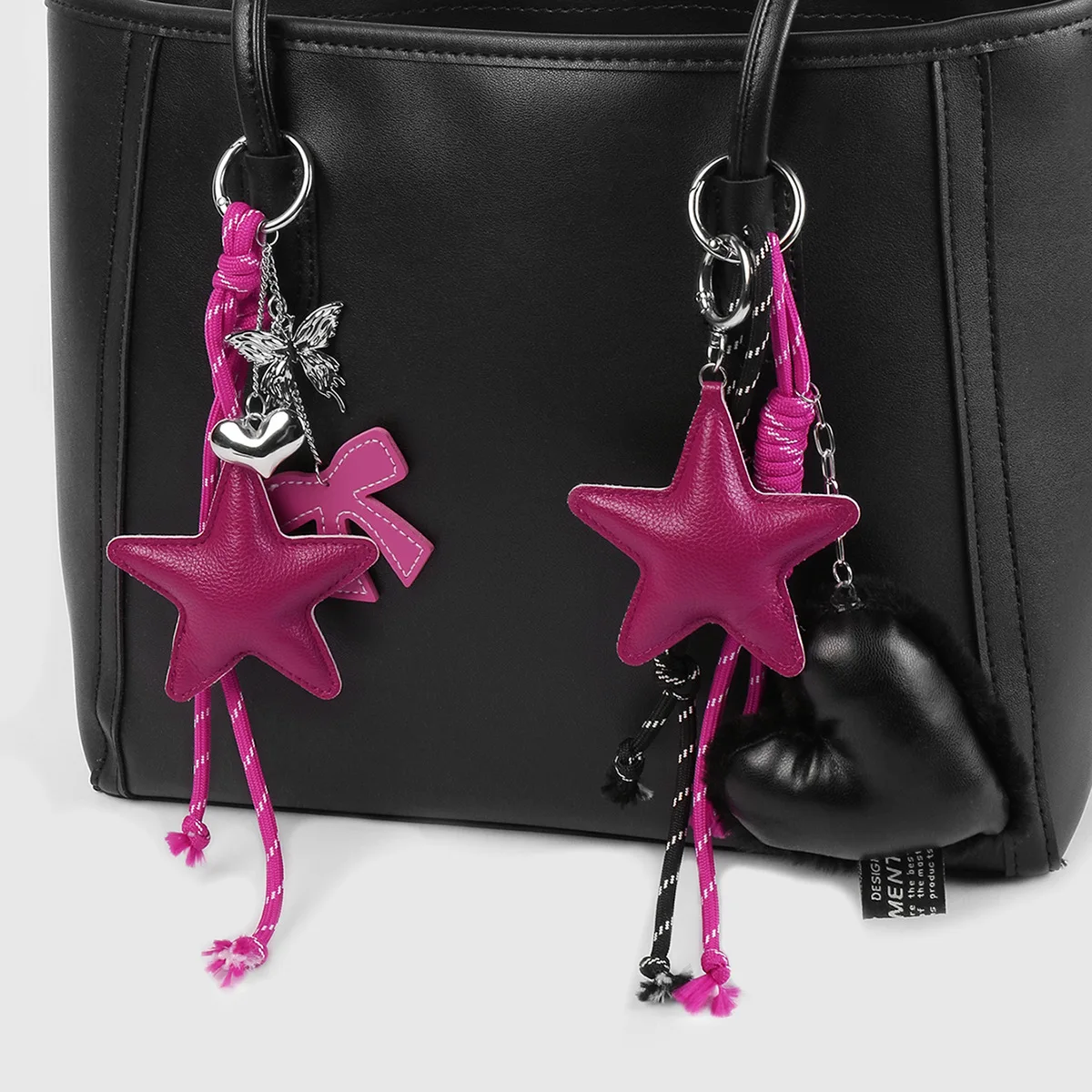 Sweet Exquisite Keychain with High-end Feel Color Blocked Leather Star Shaped Love Bow DIY Hanging Rope Bag Accessories