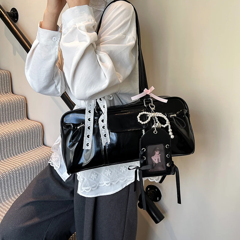 

HAEX Vintage Y2K Women Boston Bag Fashion Luxury Lace Ribbon Underarm Shoulder Bags Female Large Capacity Commute Bolso Mujer