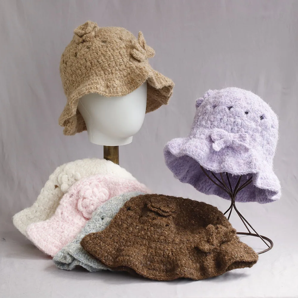 Новинка 2024 года, осенне-зимняя шерстяная панама, женская модная винтажная рыбацкая шляпа, универсальная кепка, фетровая шляпа с цветком, складная шляпа