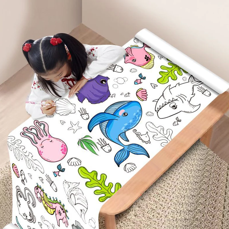 Large Sized Colored Drawing Paper, Graffiti Scroll, Dinosaur World, Transportation and Other Drawings, Used for Beginners and En