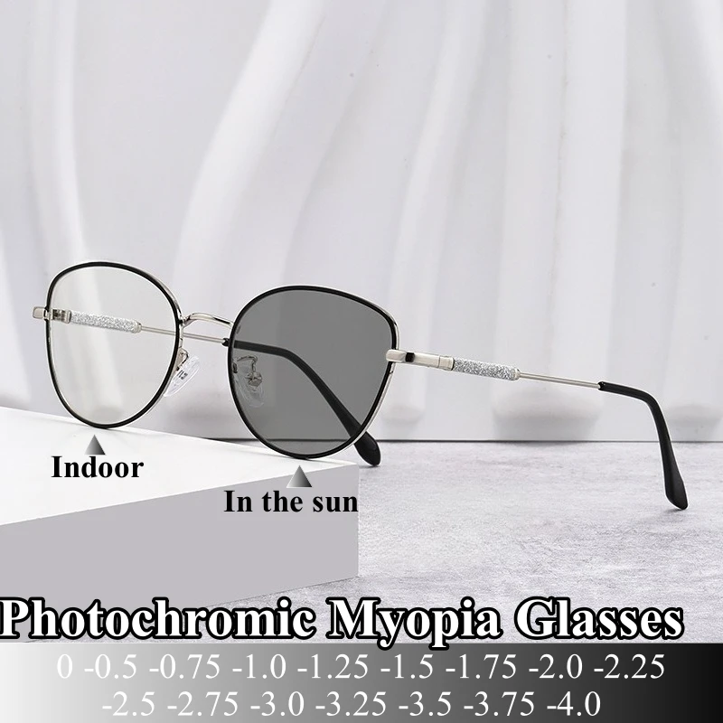 

Fashion Photochromic Myopia Glasses 0 To -4.0 Retro Optical Frames Women Outdoor Color Changing Prescription Lenses Sunglasses