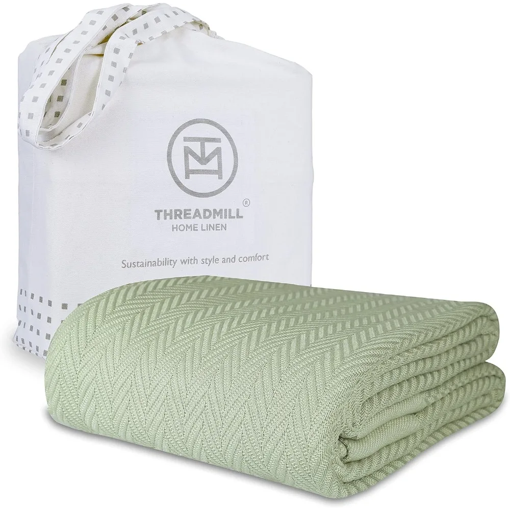

Luxury Cotton Blankets Queen Size | All-Season 100% Cotton Blanket for Queen/Full Size Bed | Herringbone Soft Breathable