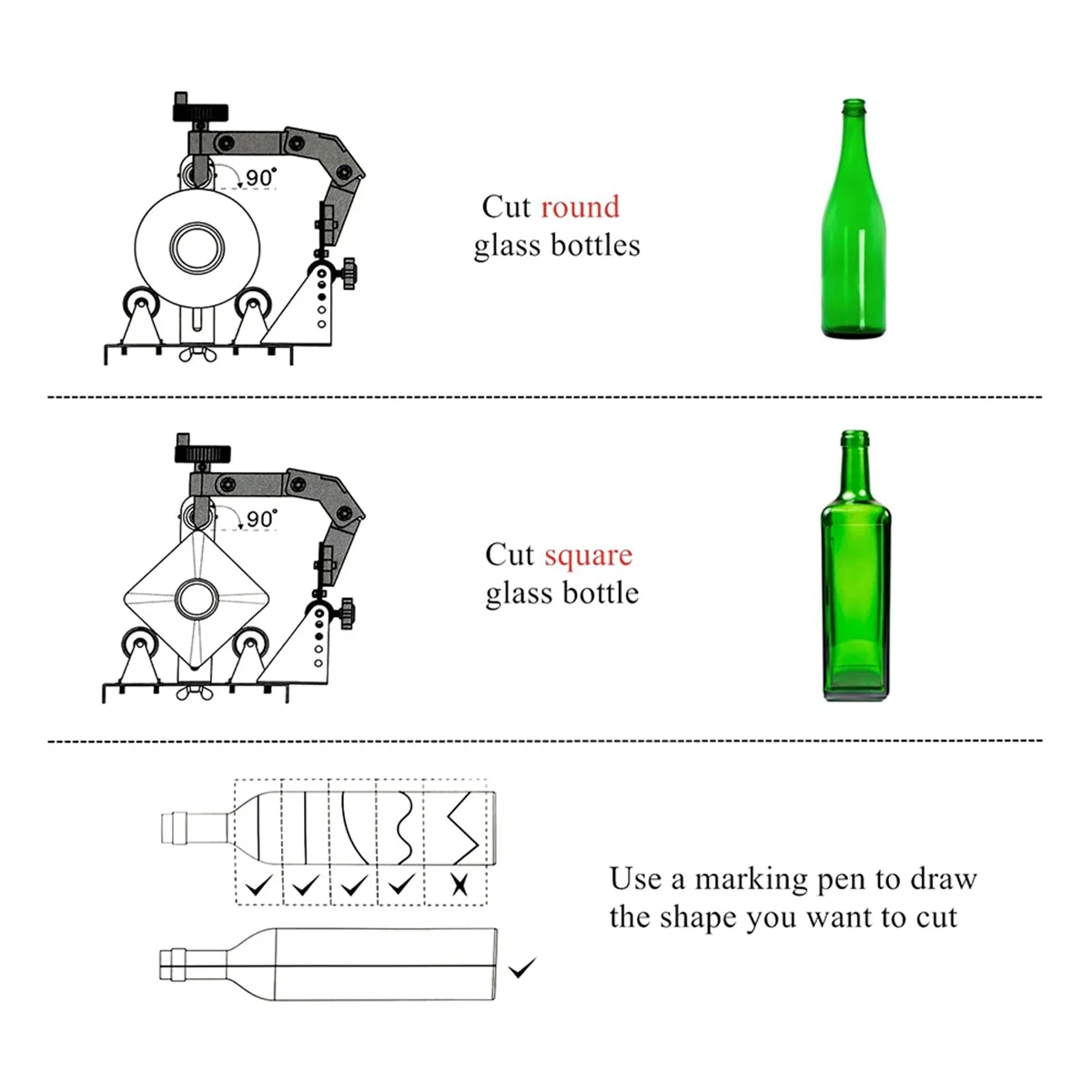 ABJG-ชุดเครื่องตัดขวดแก้ว,DIY Precision เครื่องตัดกระจกสําหรับขวดสี่เหลี่ยม,กลมและไม่สม่ําเสมอ,