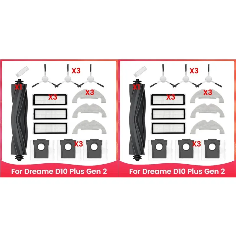 

GTBL 2 Set For Dreame D10 Plus Gen 2 Robot Vacuum Cleaner Main Side Brush Hepa Filters Dust Bags Robot Replacement Parts