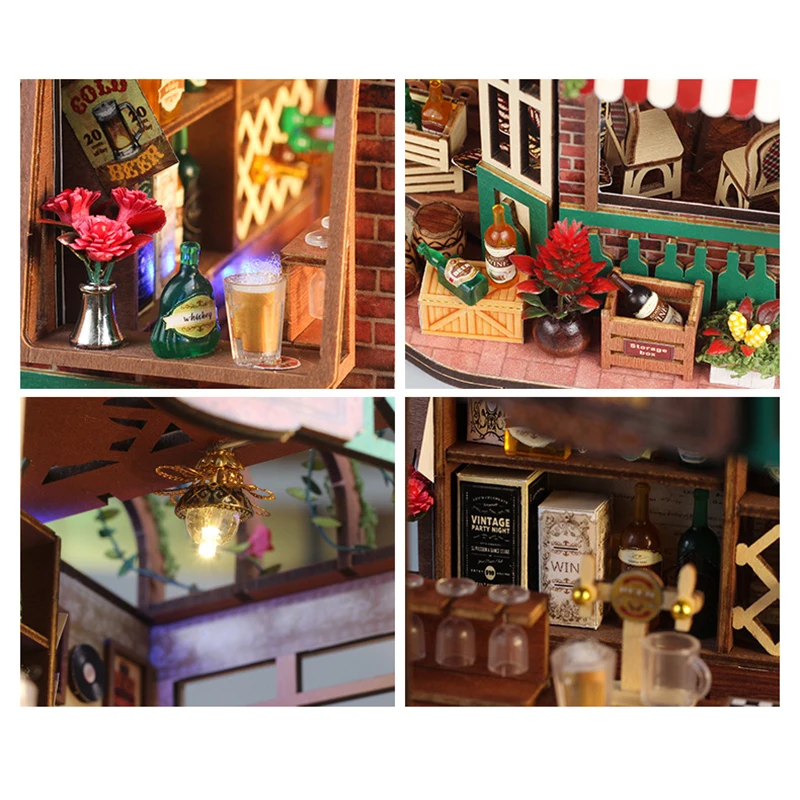 DIY Fanxi Tavern Houten Poppenhuis Miniatuur Meubelset 3D Assemblagemodel Speelgoed voor Kinderen Volwassen Kerstcadeau Casa