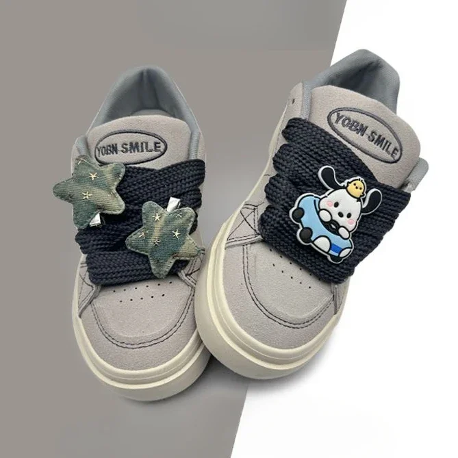 Sanrio Hello Kitty Skate Shoes Round Head Flat Bottomed Deep Mouth Sneakers  Fashion Versatile Leisure Canvas Shoes New 2024