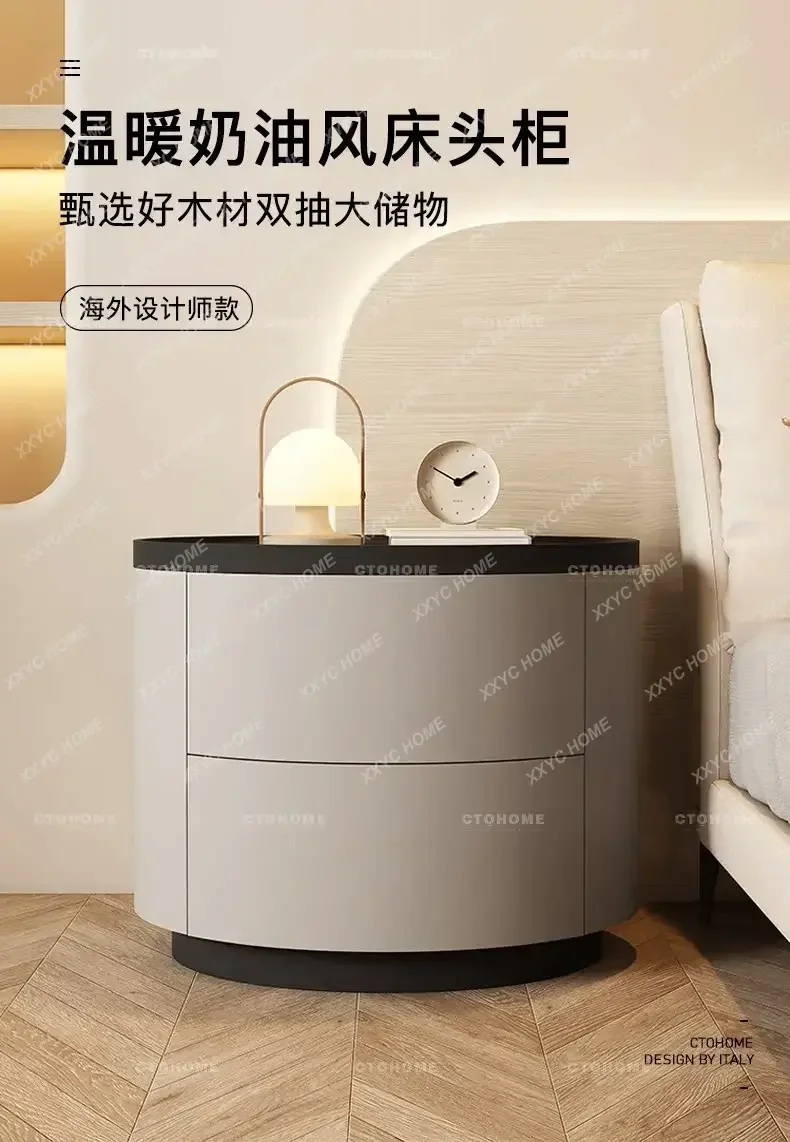 

a Italian-Style Light Luxury Storage Cabinet Master Bedroom Solid Wood Bedside Cabinet Modern Simple Leather Bedside Table