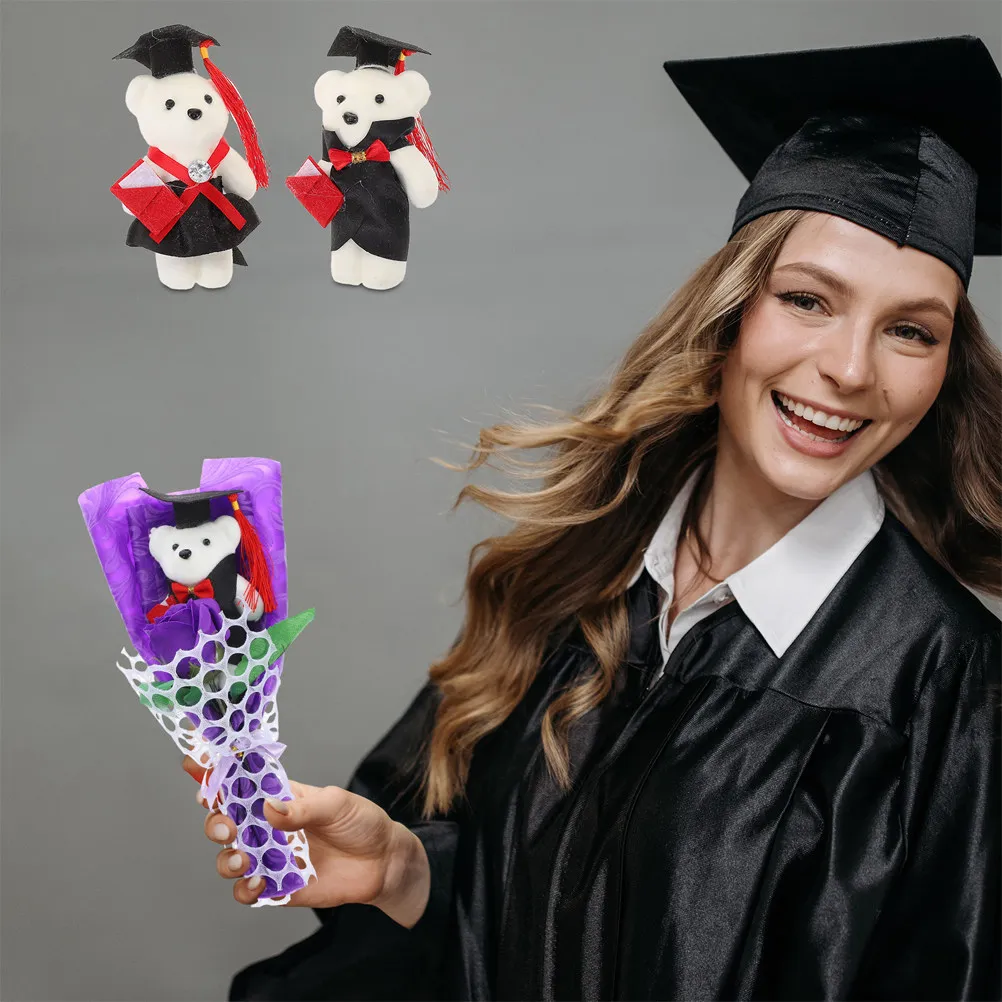 12Pcs Mini Graduation Bear Bouquet Decorations Soft Foam Bear Grad Cap Gown Memory Keepsake Ceremony Party Favor Table