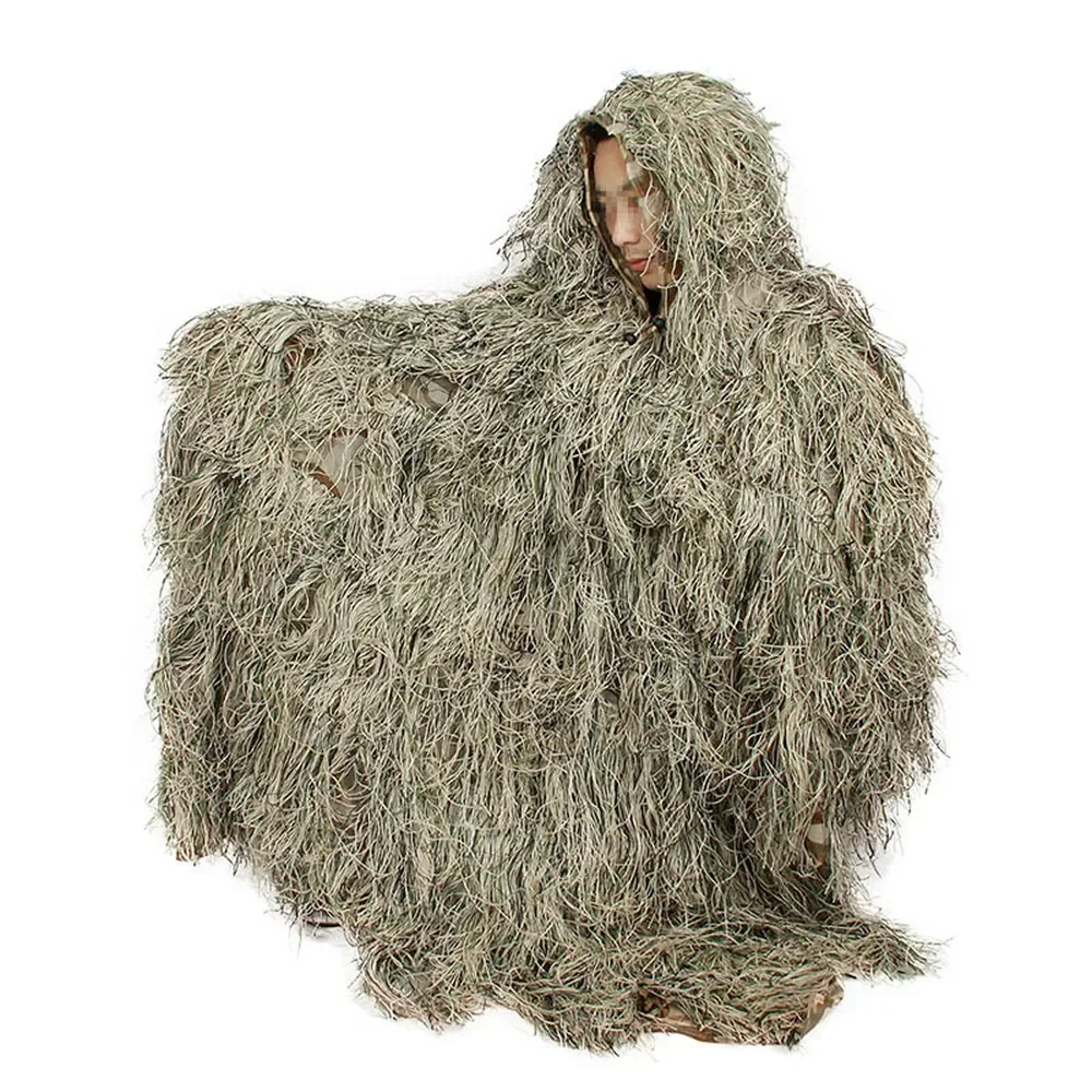 3D Bow Hunting Grass Ghillie Poncho Sniper Desert Camouflage Cloak For Training