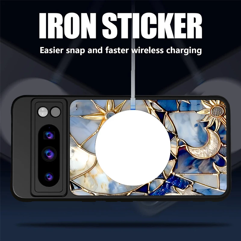 Magnetic Case For Google Pixel 10 8 7 Pro Pixel 9 10 Pro XL 9A 8A 7A For Magsafe Retro Moon Star Pattern Hard Matte Phone Cover view 4