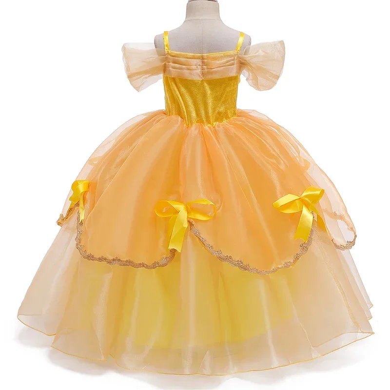 Belle Princess Dress Up Sleeveless Bow Children Party Princess Costume Kids Beauty and The Beast 2024 Carnival Clothes Outfits