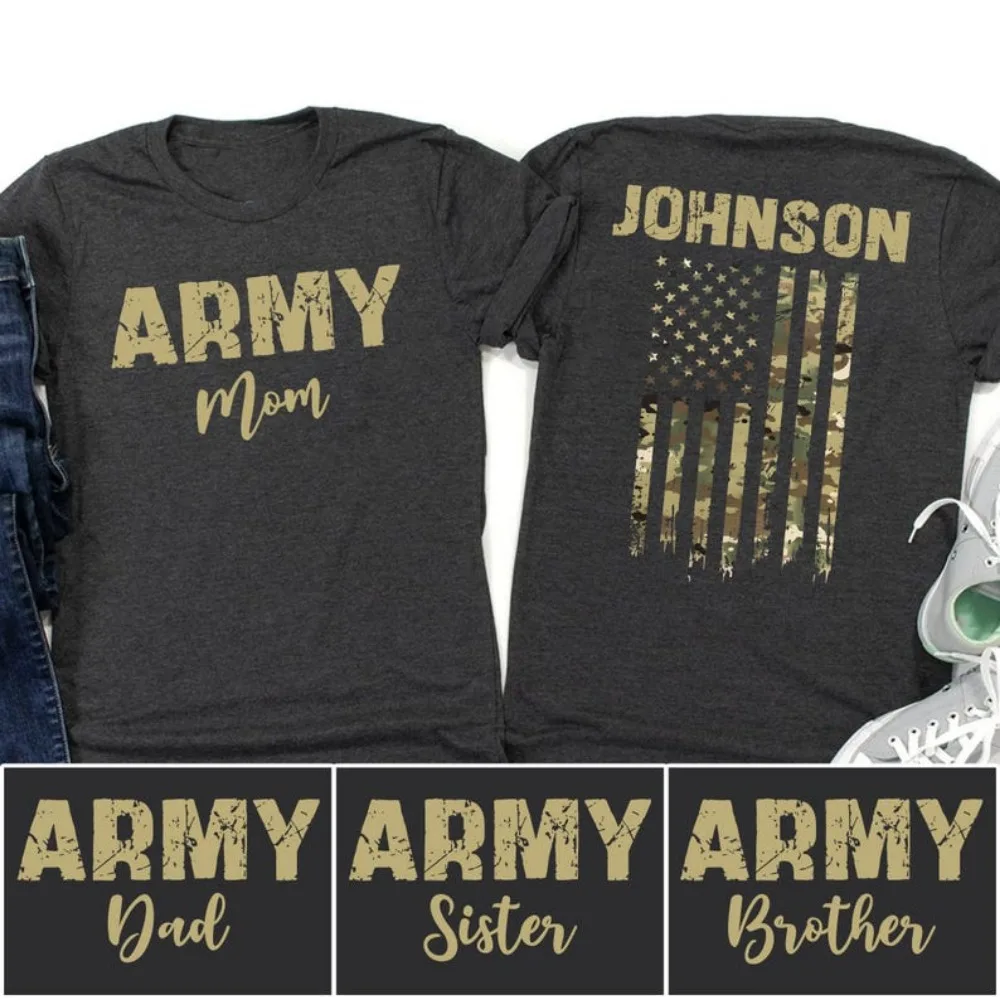 Custom Army Mom Shirt Personalized Army Family Tops Military Support Tees Proud Army Parent Tees Women Summer Clothes