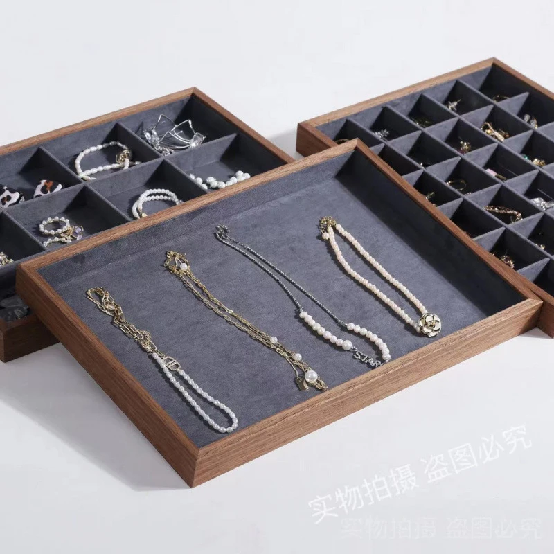High-end North America Walnut Jewelry Tray Bracelet Ring Display Stand Counter Top Real Wood Storage Counter European Style Box