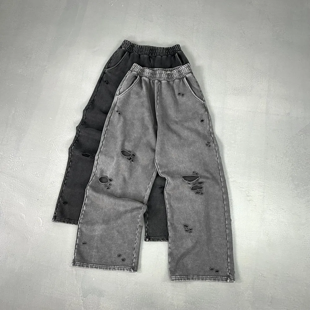 

Elastic Waist Torn Pants Trousers with Frayed Ripped Holes for Women Men Distressed Grunge Y2k Goth Loose Sweatpants Streetwear