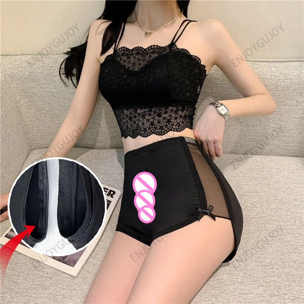 

Summer Tight High Waist Safety Pants, Sexy Home Erotic Short Pant,Invisible Open Crotch Outdoor Sex, Women's Shorts Leggings