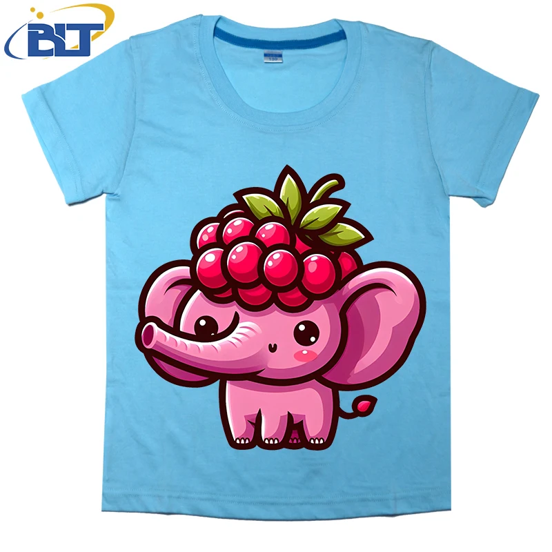 

Elephant Raspberry Printed Kids T-shirt Summer Cotton Short Sleeve Casual Tops Suitable for Boys and Girls