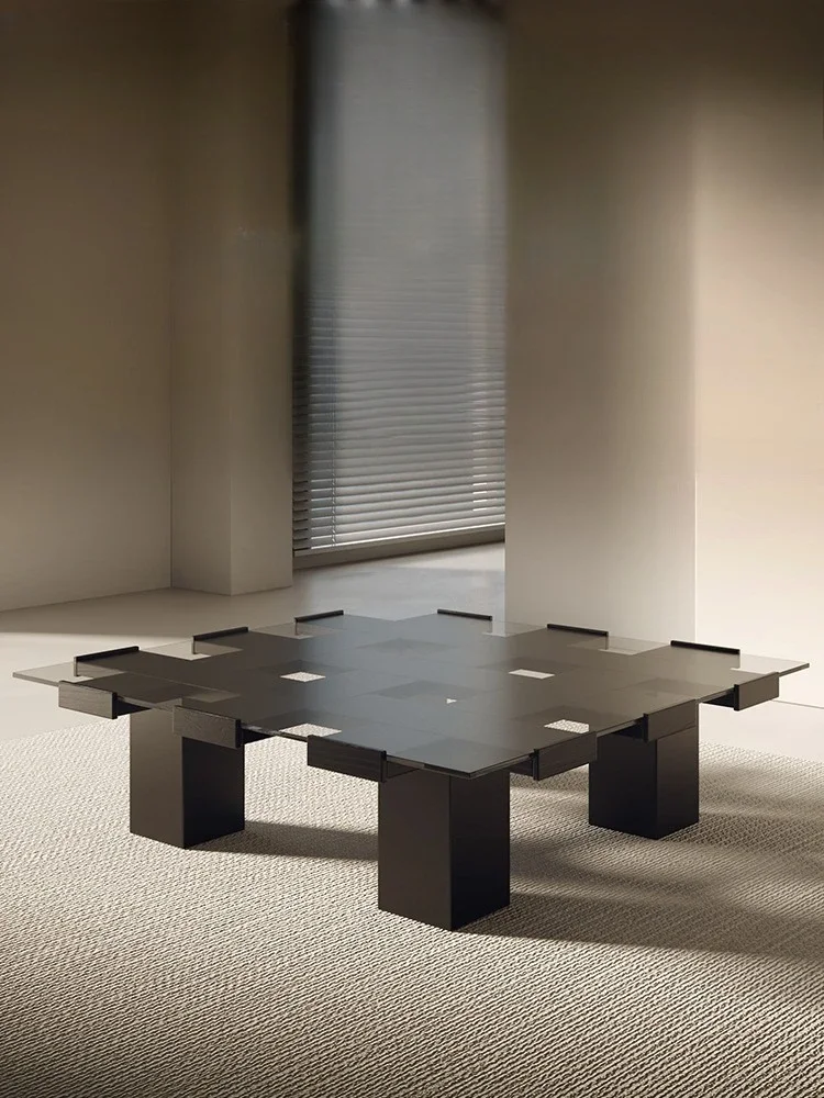 Coffee table living room household small apartment light luxury, high-end black square, medieval solid wood