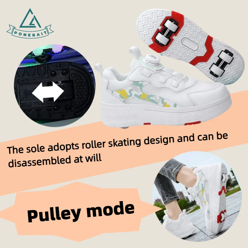 أحذية تزلج PONERAIT للجنسين بأربعة عجلات مع إبزيم دوار وتصميم شبكي مسامي للمبتدئين للاستخدام اليومي #2