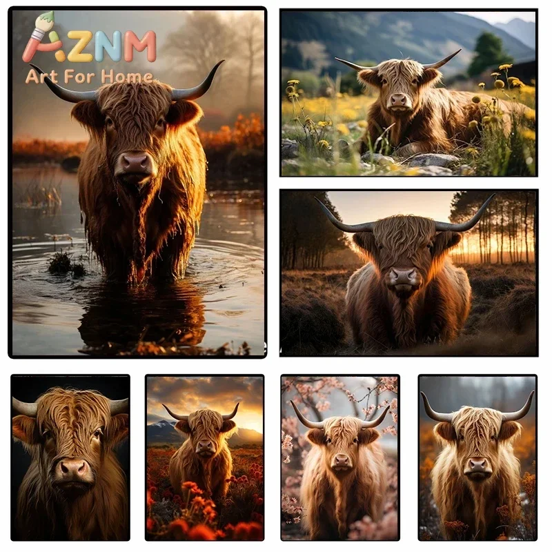 Scottish Highlanders   poster Animal Poster Scottish Cow Canvas Printing Wall  Decoration Hanging Picture Home Room Decor