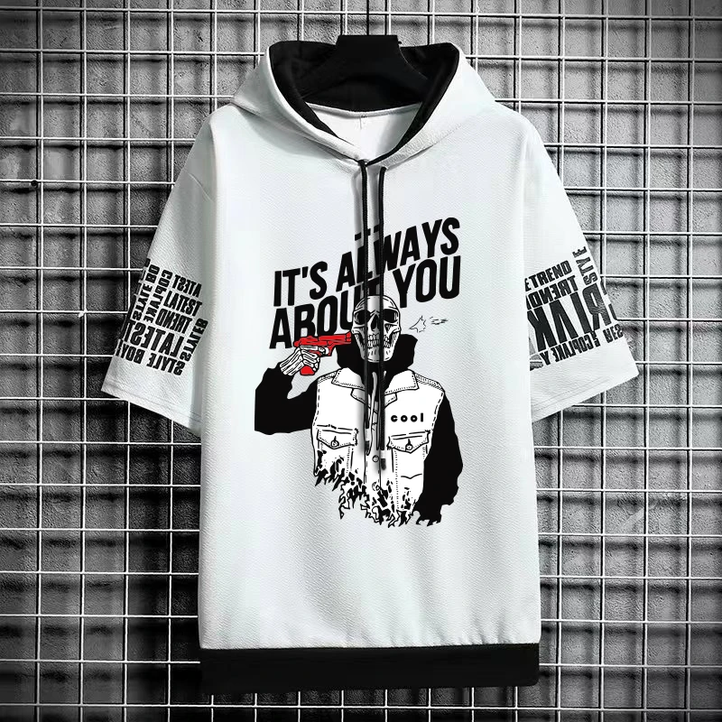 Summer American Graffiti Hoodie Breathable Short Sleeved T-shirt Oversized Loose Fitting Casual Sports Shirt Men\'s Clothing New