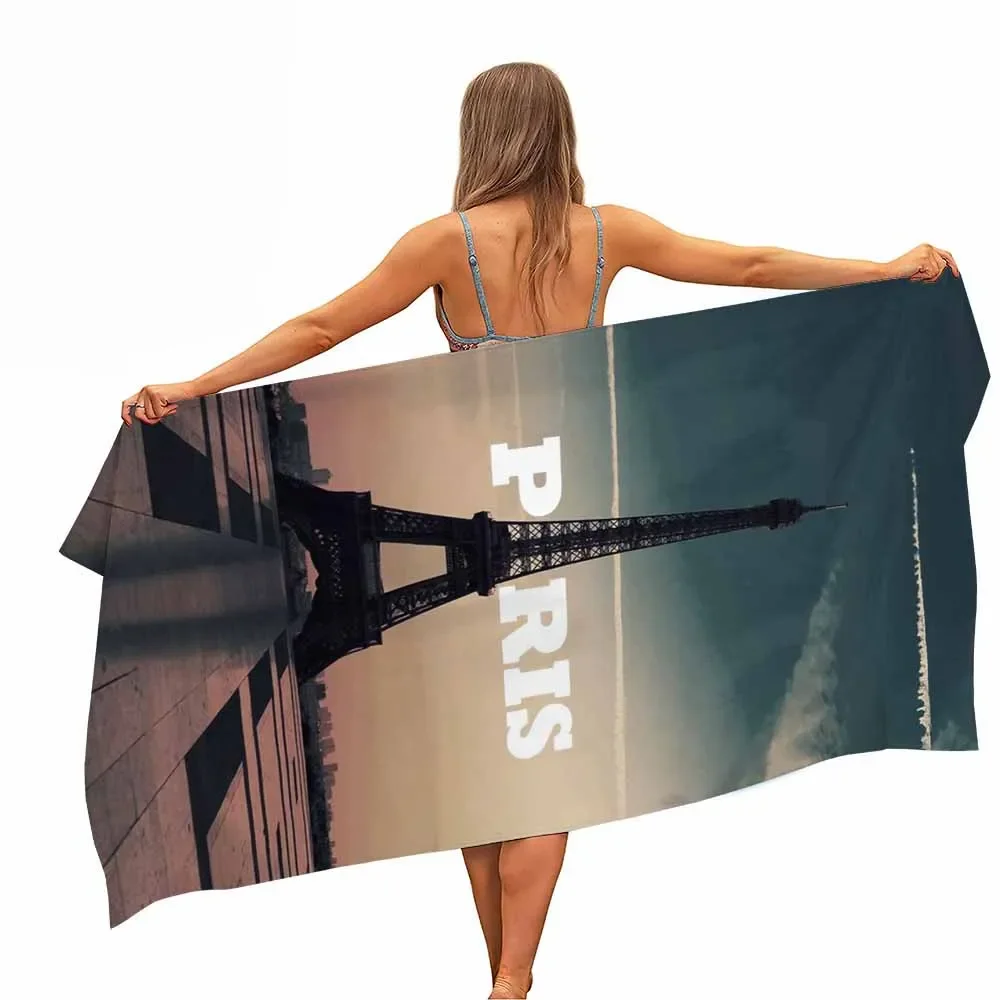 France Paris Eiffel Tower Beach Towel Microfiber Quick Dry Super Soft Towels Gift for Travel Camping Yoga Gym Mat for Women Men