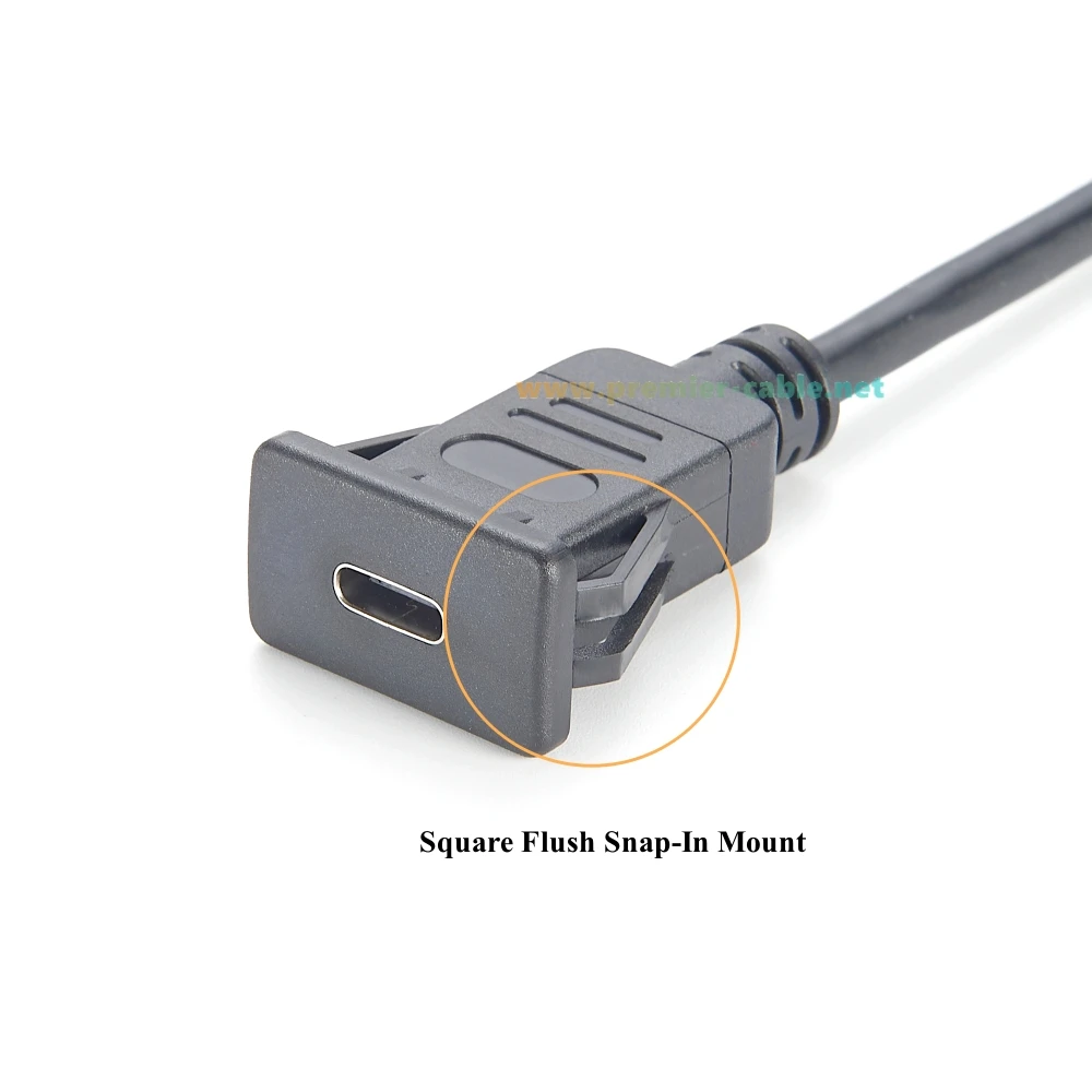 10Gbps USB Type C 3.1 Square Flush Mount Cable USB C Male to Female Snap-In Panel Mount Extension Cable for Car Truck Boat