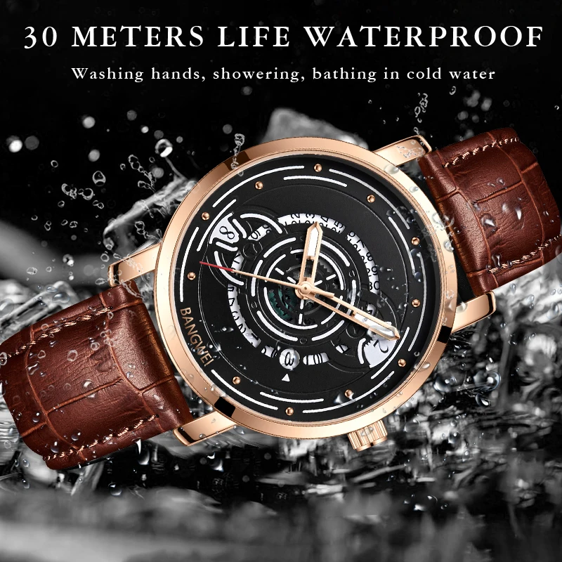 LIGE Fashion Business Man Watch Leather Top Brand Luxury Quartz Wristwatch fHollow Waterproof Luminous Sports Date Men Clock+Box