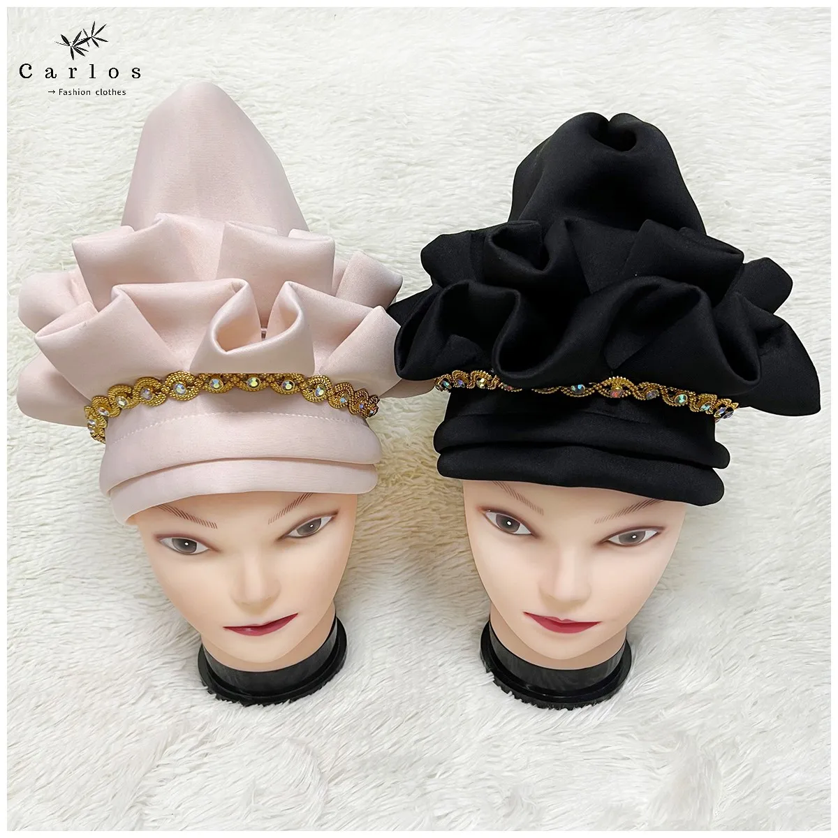 Wholesale Fashion Muslim Female Turban Hat Bonnet Gold Velvet Hot Rhinestone Solid Indian Beanie Hair Bonnets Cap For Women