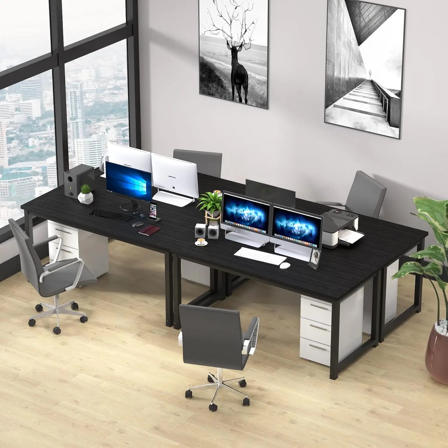 Nsdirect 63 Inch Computerbureau, Moderne Eenvoudige Stijl Pc Tafel Bureau Breed Werkstation Voor Studie Schrijven, Gaming