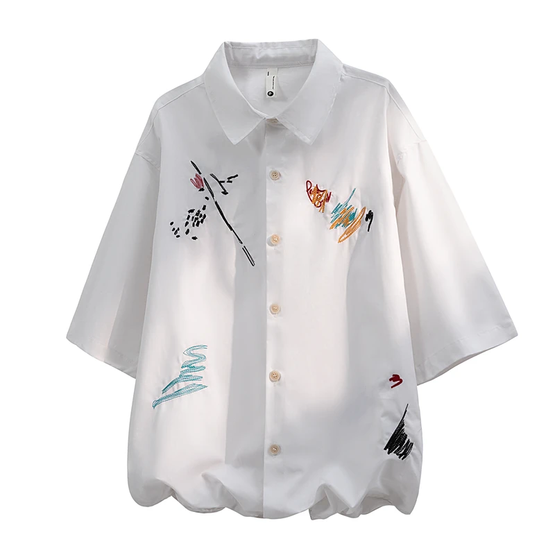 

2026 Summer New Style Men's Graffiti Embroidery Short-Sleeved Shirt - Men's Loose Trendy Versatile Collar Shirt