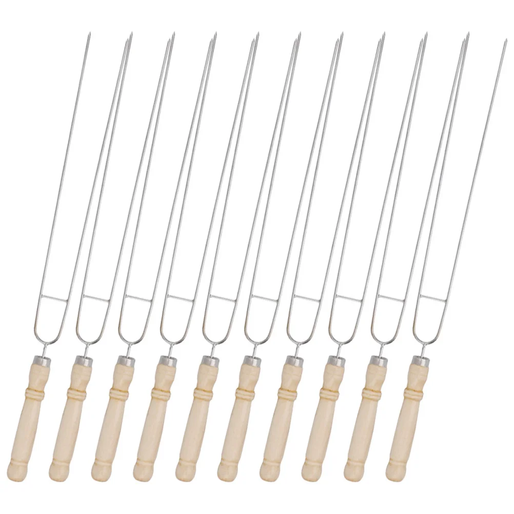 

10Pcs Rustproof Stainless Steel Bbq Skewers Reusable Roasting Forks for Camping Grill Meat Marshmallow Sticks Professional