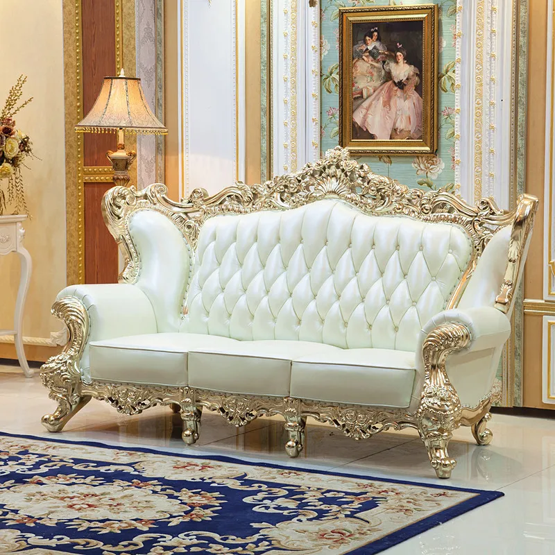 European-style Sofa French-style Sofas Single and Double Three-person Villa High-end Living Room Leather Home Furniture