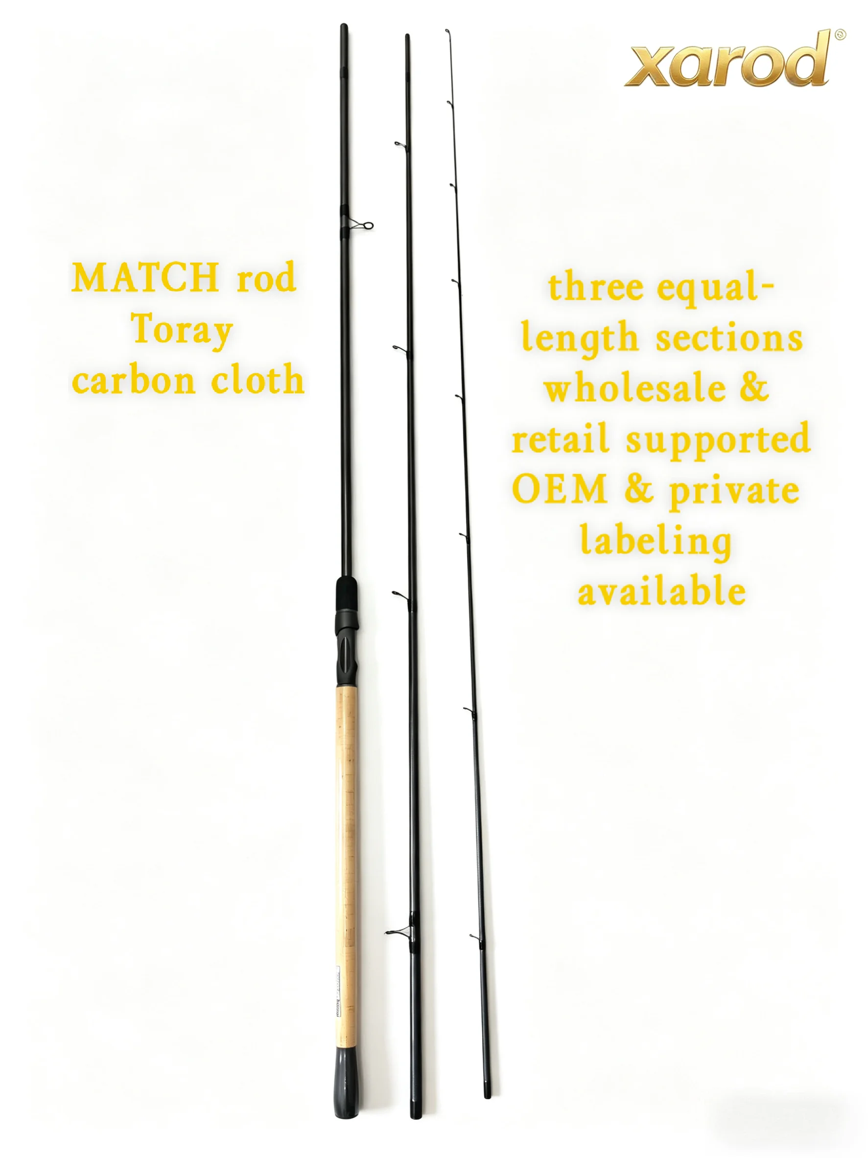 Xarod Match Fishing Rod, Toray carbon cloth, lightweight. OEM & private labeling available, wholesale supported.