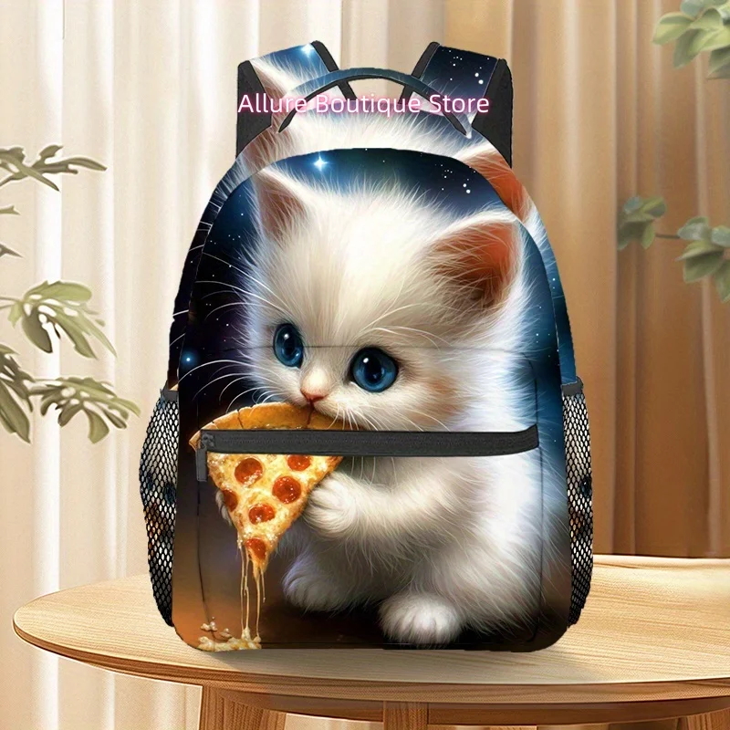 Galaxy Space Kitten Cat Eat Pizza_4 Outdoor Sports Backpack, Adjustable Comfortable Shoulder Strap Travel Backpack for Hiking Be
