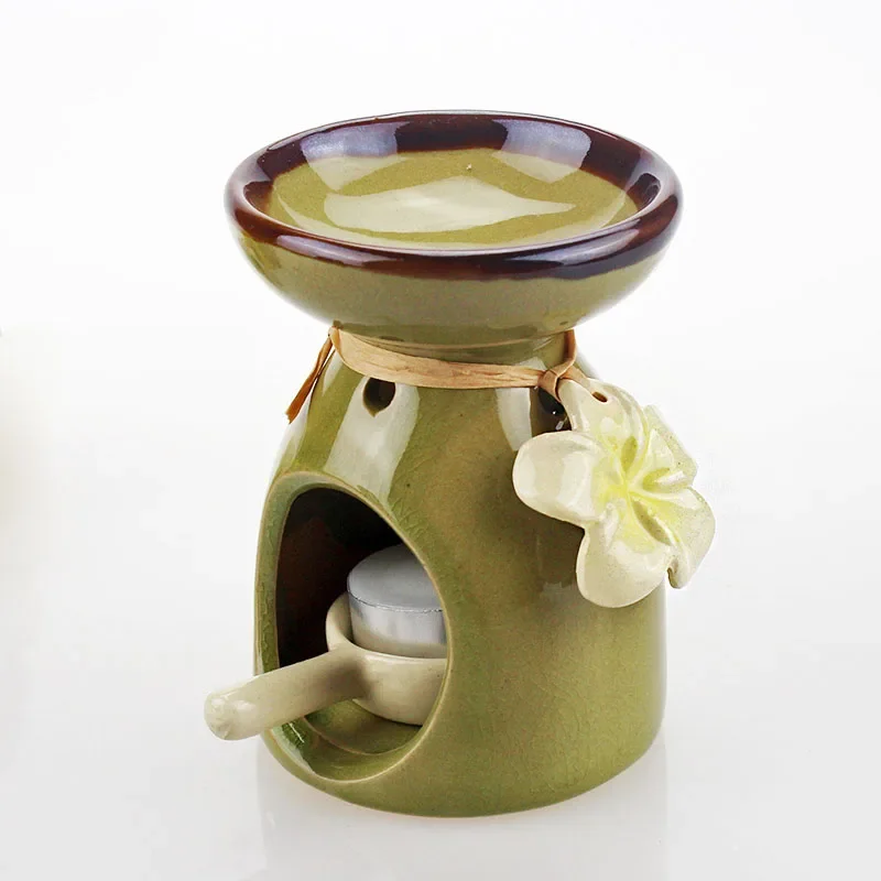 Ceramic Essential Oil Burner with Flower Decorated Aroma Burner Lamp Yoga Spa Hotel Supply Tea Light Candle Holder Home Decor