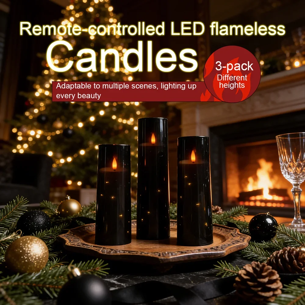 3PCS Acrylic Flameless LED Candles String Lights Timer Dimmable Flickering for Halloween Thanksgiving Fall Harvest Party Table