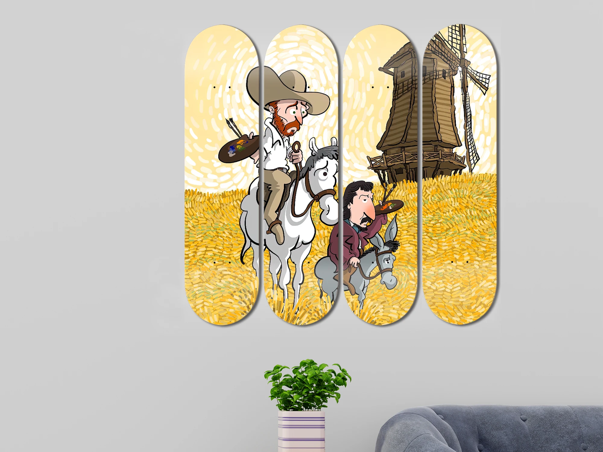 Cartoon Van Gogh Skateboard Wall Art Graffiti Skate Deck Mural Wall Hanging Decorative Board for Bar Pub Club Man Cave Decor