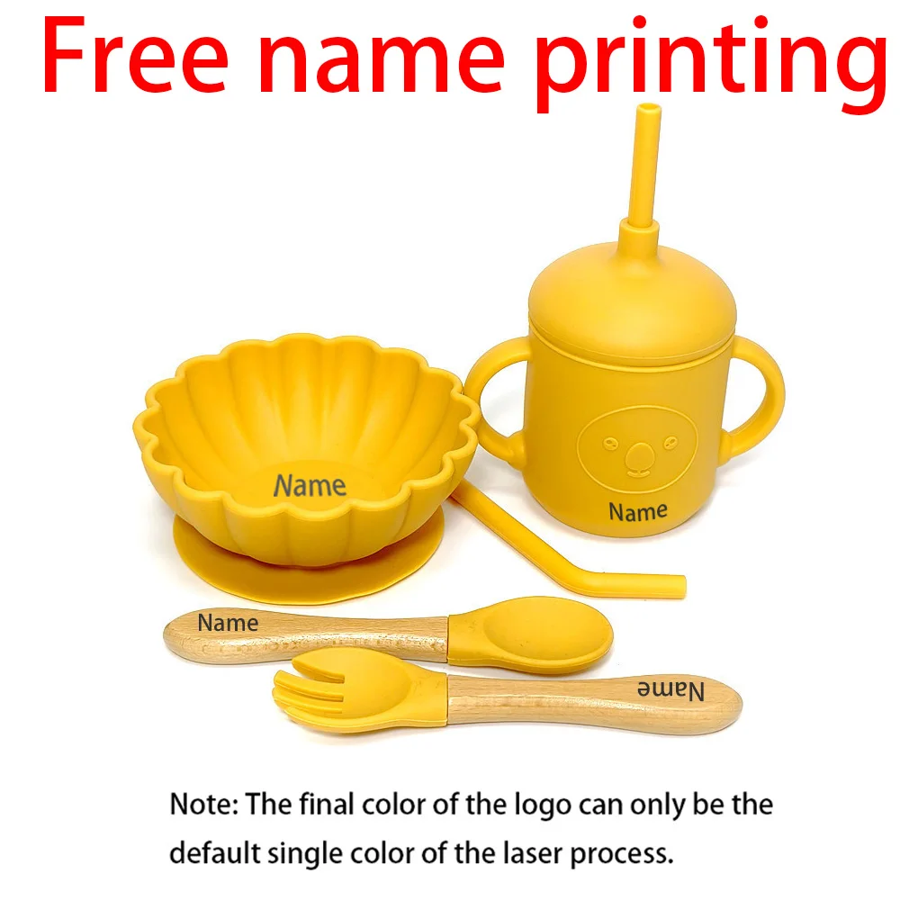 

Free Name Printing 4PCS Silicone Tableware Set (Bowl, Fork, Spoon, Cup) Suitable for Boys & Girls Holiday Gift