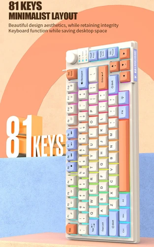 Imagen 2 del producto Teclado español con Ñ Teclado para juegos K81 81 teclas Diseño 80% Teclado árabe español con la Ñ ruso coreano retroiluminación RGB con cable USB 26 teclas Sin impacto Perilla de volumen Diseño ergonómico