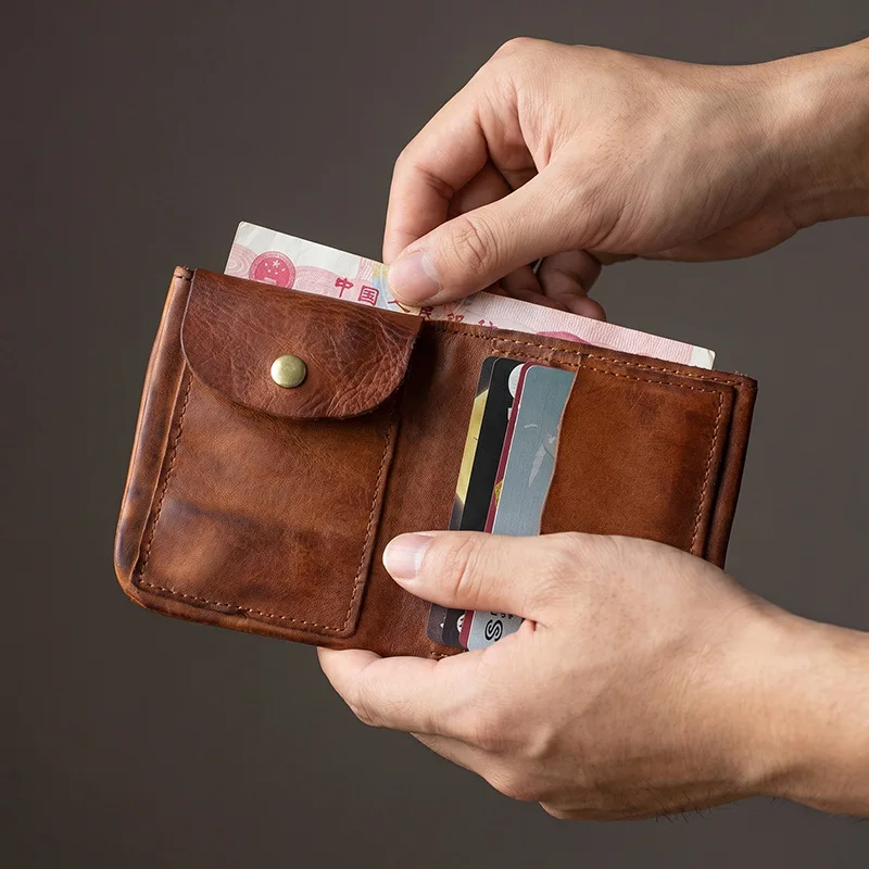 Large Capacity Multi-Card Slot Leather Wallet, Vintage Distressed Short Bifold Purse,small Wallet for Credit Cards, Folded Bills