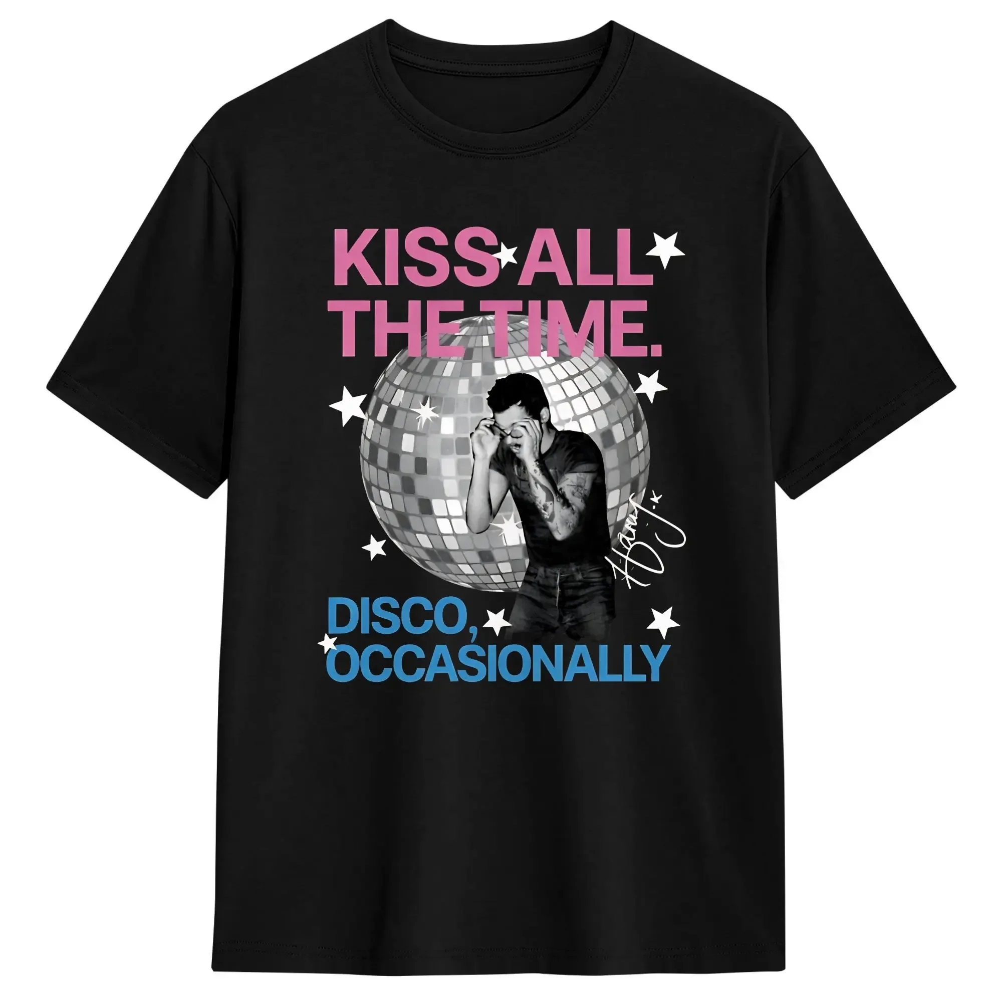 Casual T-Shirt Beach Harry Style Kiss All The Time Disco Occasionally Disco Ball Leisure T Shirts Cotton Tee Shirt for Male