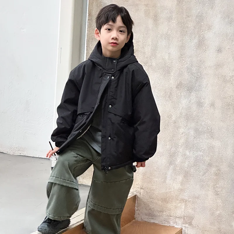 Children's Fleece-Lined Jacket 2025 Winter New Thickened Children's Windbreaker Boys' Warm Cotton Coat Autumn Winter