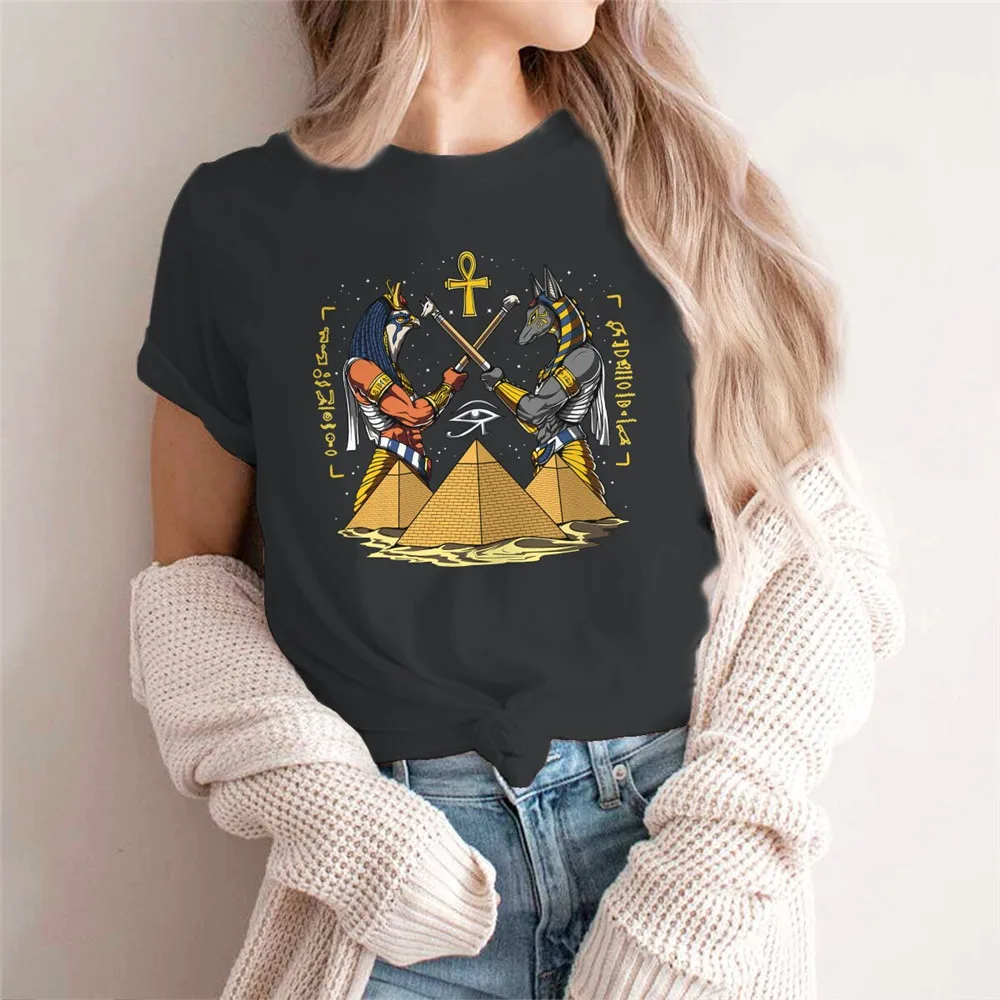 HX Egyptian Ancient Egypt Culture Girls T Shirt God Anubis Eye Of Horus Female Tops Summer Short Sleeve Ladies Cotton Tshirt