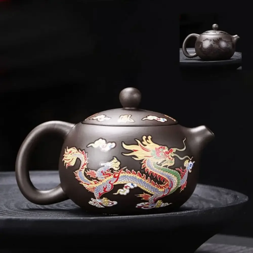 Color Changing Dragon And Phoenix Chinese Purple Clay Teapot Turns Hot In Water Purple Clay Teapot Anti Scalding Tea Kettle