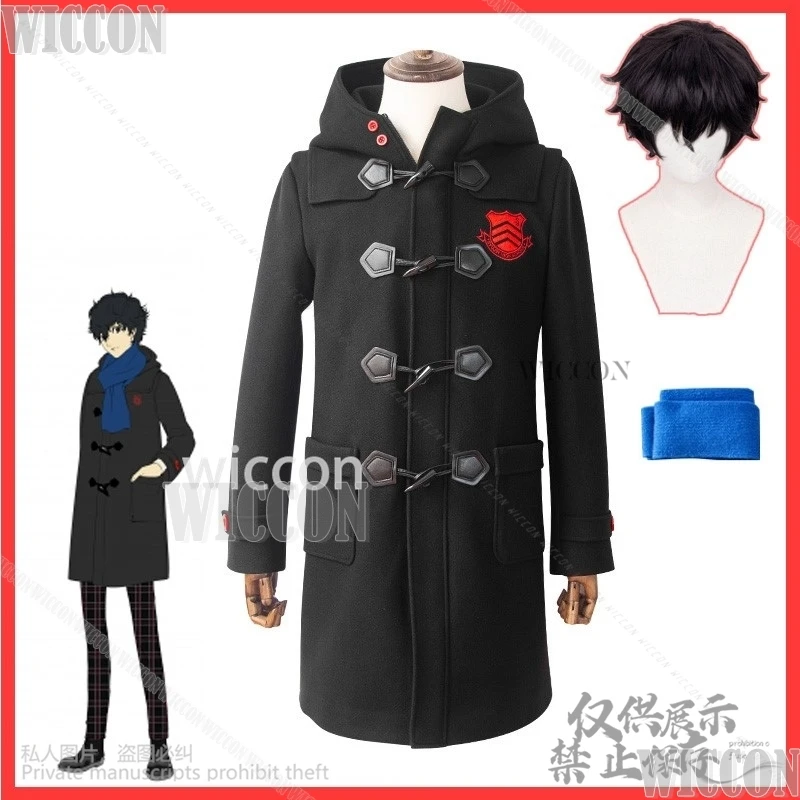 Anime jogo personaa5 cosplay amamiya ren traje inverno preto casaco cachecol uniforme homem conjunto completo halloween natal personalizado